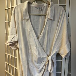 ASOS Design Linen Wrap Midi Dress White